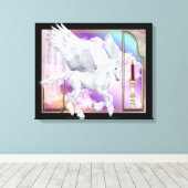 Pegasus Unicorn Window Scene Wrapped Canvas Afdruk (Insitu (Houten vloer))