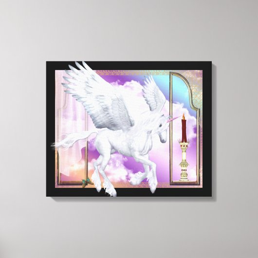 Pegasus Unicorn Window Scene Wrapped Canvas Afdruk (Voorkant)