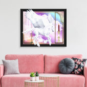 Pegasus Unicorn Window Scene Wrapped Canvas Afdruk (Insitu (Woonkamer))