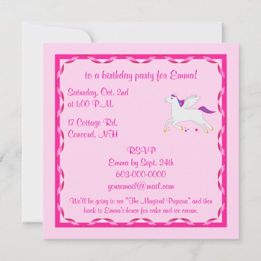 Pegasus Verjaardag  Kaart (Achterkant)