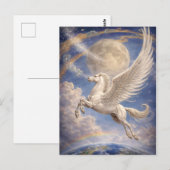 Pegasus vliegt tussen aarde en maan Fantasie Kunst Briefkaart (Voorkant / Achterkant)