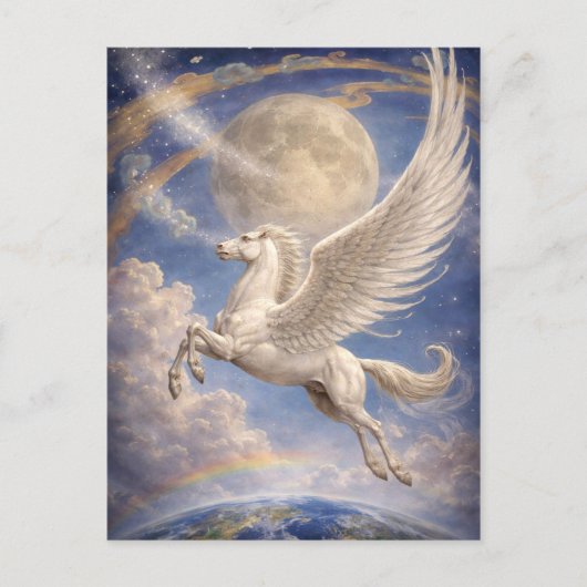 Pegasus vliegt tussen aarde en maan Fantasie Kunst Briefkaart (Voorkant)