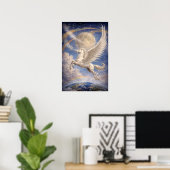 Pegasus vliegt tussen aarde en maan Fantasie Kunst Poster (Thuiskantoor)