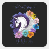 Pegasus Zwart Bloem Boekplaat Vierkante Sticker (Voorkant)