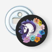 Pegasus Zwart Bloemmotief Button Flesopener (Voorkant)