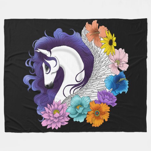 Pegasus Zwart Bloemmotief Fleece Deken (Voorkant (Horizontaal))