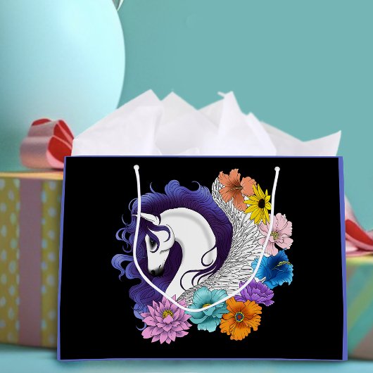 Pegasus Zwart Bloemmotief Groot Cadeauzakje