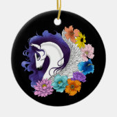 Pegasus Zwart Bloemmotief Keramisch Ornament (Voorkant)