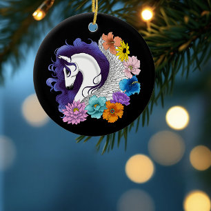 Pegasus Zwart Bloemmotief Keramisch Ornament