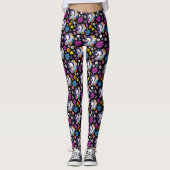 Pegasus Zwart Bloemmotief Leggings (Voorkant)