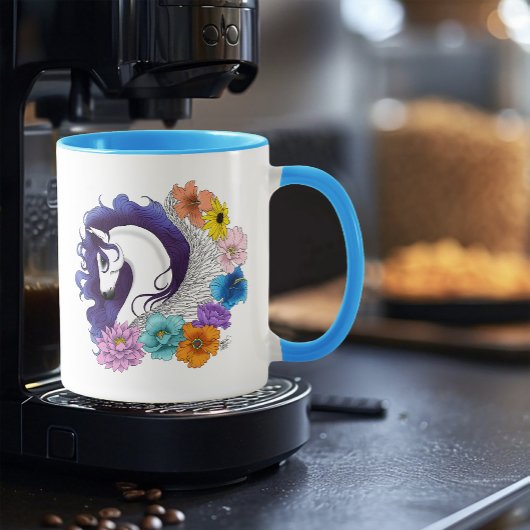 Pegasus Zwart Bloemmotief Mok