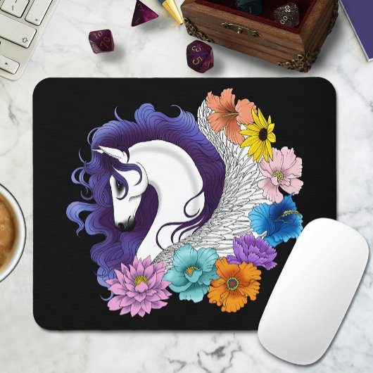 Pegasus Zwart Bloemmotief Muismat