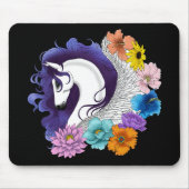 Pegasus Zwart Bloemmotief Muismat (Voorkant)