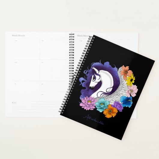 Pegasus Zwart Bloemmotief Planner (Display)