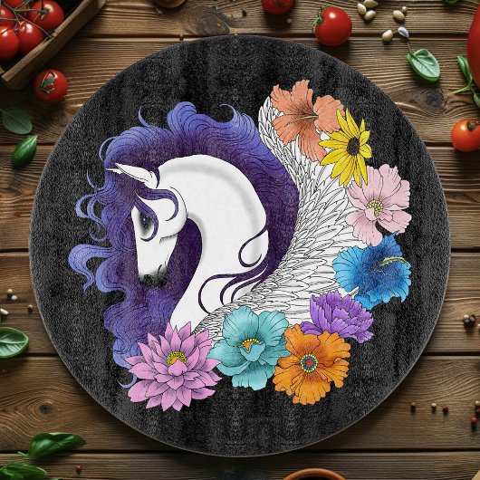Pegasus Zwart Bloemmotief Snijplank