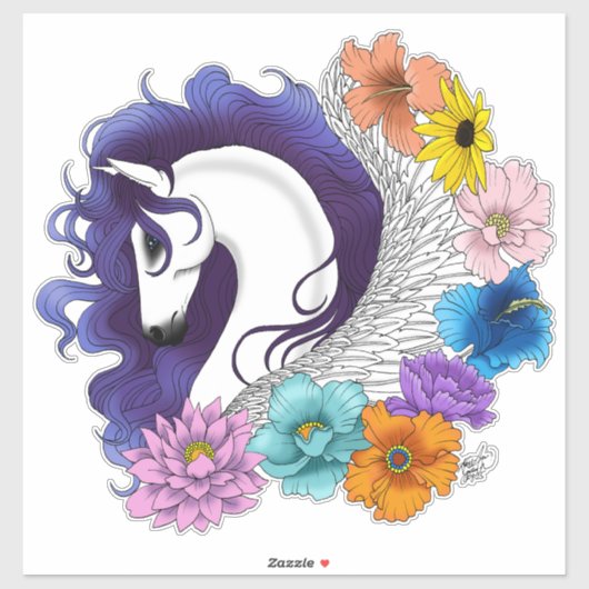 Pegasus Zwart Bloemmotief Sticker (Vel)