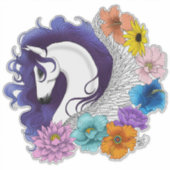 Pegasus Zwart Bloemmotief Sticker (Voorkant)