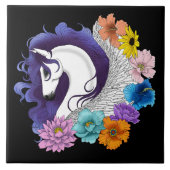 Pegasus Zwart Bloemmotief Tegeltje (Voorkant)