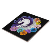 Pegasus Zwart Bloemmotief Tegeltje (Zijkant)