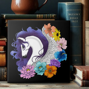 Pegasus Zwart Bloemmotief Tegeltje