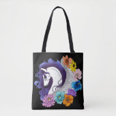 Pegasus Zwart Bloemmotief Tote Bag (Voorkant)