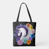 Pegasus Zwart Bloemmotief Tote Bag (Achterkant)