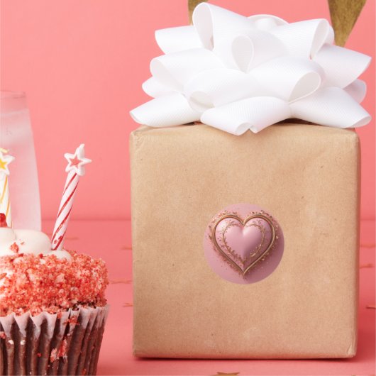 Pegatina corazón rosa con detalles dorados estétic ronde sticker (Feest)