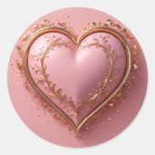 Pegatina corazón rosa con detalles dorados estétic ronde sticker (Voorkant)