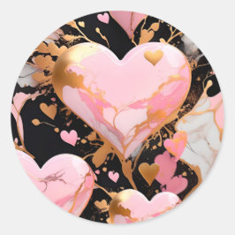 Pegatina corazones rosa con detalles dorados en fo ronde sticker