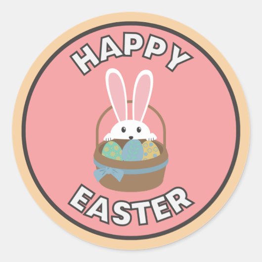 Pegatina de felices pascuas con canasto y conejo ronde sticker (Voorkant)
