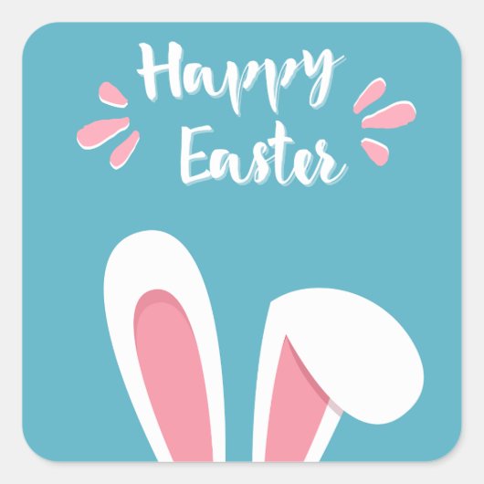 Pegatina felices pascuas con orejas de conejo vierkante sticker (Voorkant)