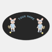 Pegatina Ovalada Cute Bunny School Name Label (Voorkant)
