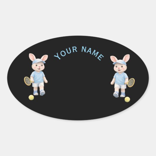 Pegatina Ovalada Cute Bunny School Name Label (Voorkant)