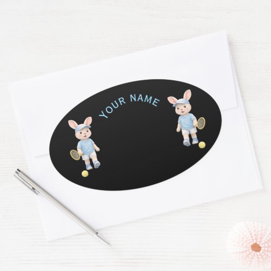 Pegatina Ovalada Cute Bunny School Name Label (Envelop)