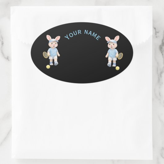 Pegatina Ovalada Cute Bunny School Name Label (Tas)