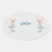 Pegatina Ovalada Cute Bunny School Name Label (Voorkant)