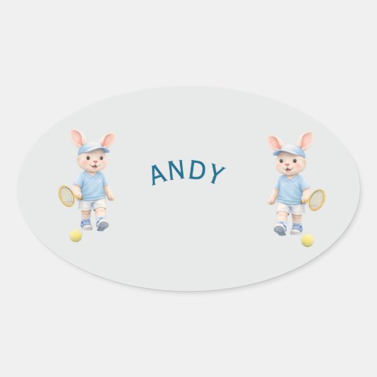 Pegatina Ovalada Cute Bunny School Name Label (Voorkant)