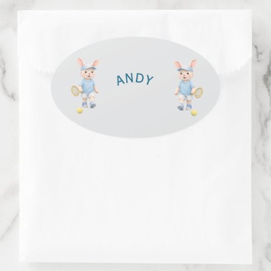 Pegatina Ovalada Cute Bunny School Name Label (Tas)