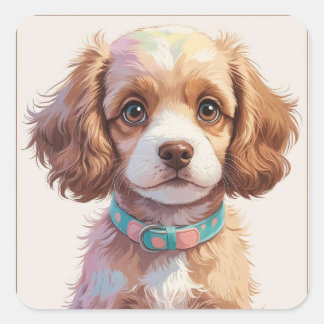 Pegatina Perro Adorable Blanco y Marrón Vierkante Sticker