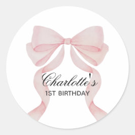 Pegatina Pink Bow Girl First Birthday Ronde Sticker