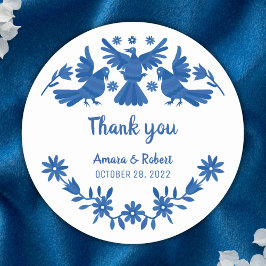 PEGATINA REDONDA AZUL OTOMI MEXICAN GRACIAS RONDE STICKER