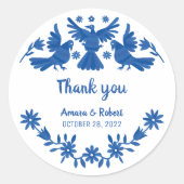 PEGATINA REDONDA AZUL OTOMI MEXICAN GRACIAS RONDE STICKER (Voorkant)