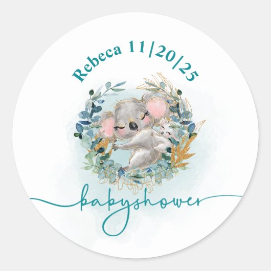 Pegatina redonda Baby Shower "Baby Koala" Ronde Sticker (Voorkant)