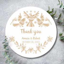 PEGATINA REDONDA BEIGE OTOMI MEXICAN GRACIAS RONDE STICKER