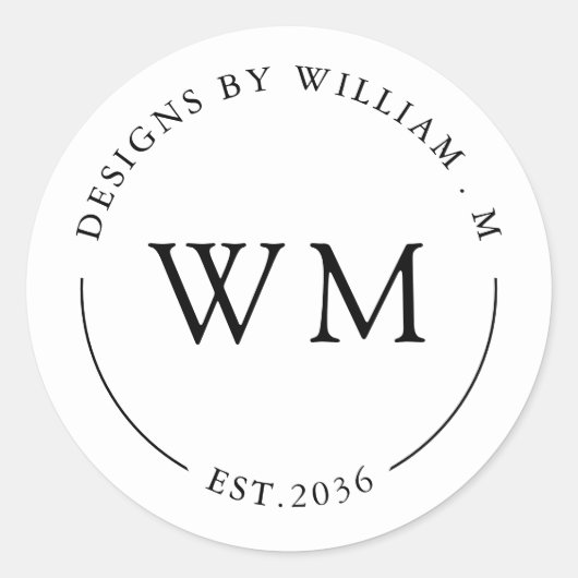 Pegatina Redonda Classic Monogram Serif Naam Ronde Sticker (Voorkant)