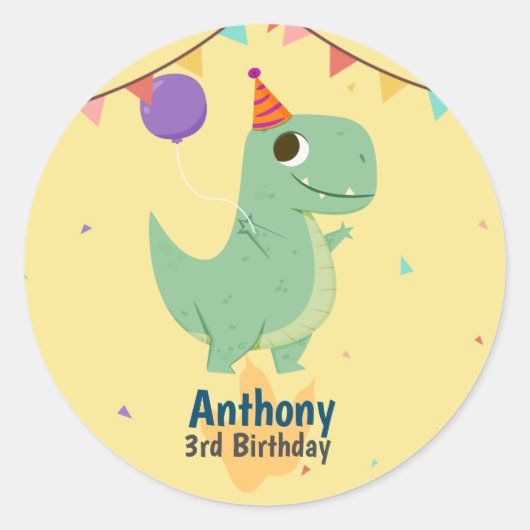 Pegatina Redonda  Dinosaur birthday sticker (Voorkant)
