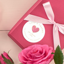 Pegatina Redonda Hot Pink Heart Love & Bedankt Sup