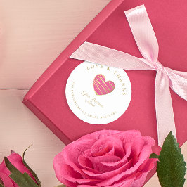 Pegatina Redonda Hot Pink Heart Love & Bedankt Sup Ronde Sticker