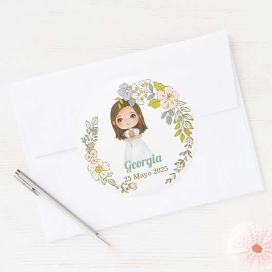Pegatina redonda Primera Comunión GEORGIA Ronde Sticker (Envelop)