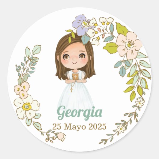 Pegatina redonda Primera Comunión GEORGIA Ronde Sticker (Voorkant)